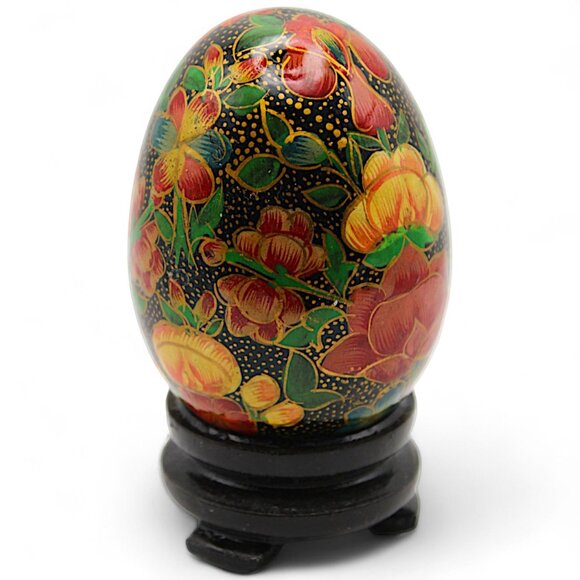 Other - Handmade Floral Papier-Mâché Decorative Egg With Stand From Kashmir India